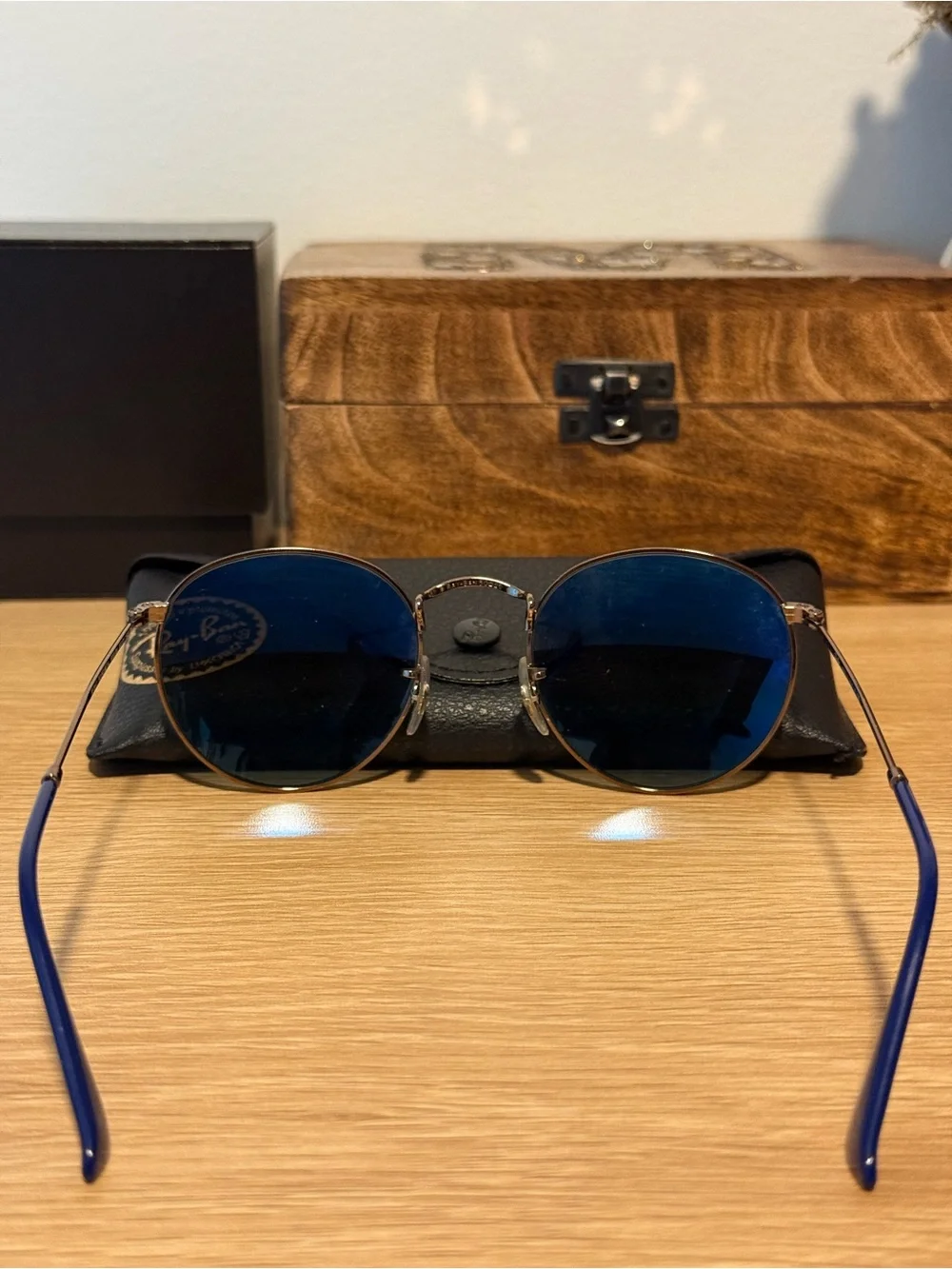 Ray-Ban Silver Frame Sunglasses with Blue Lenses